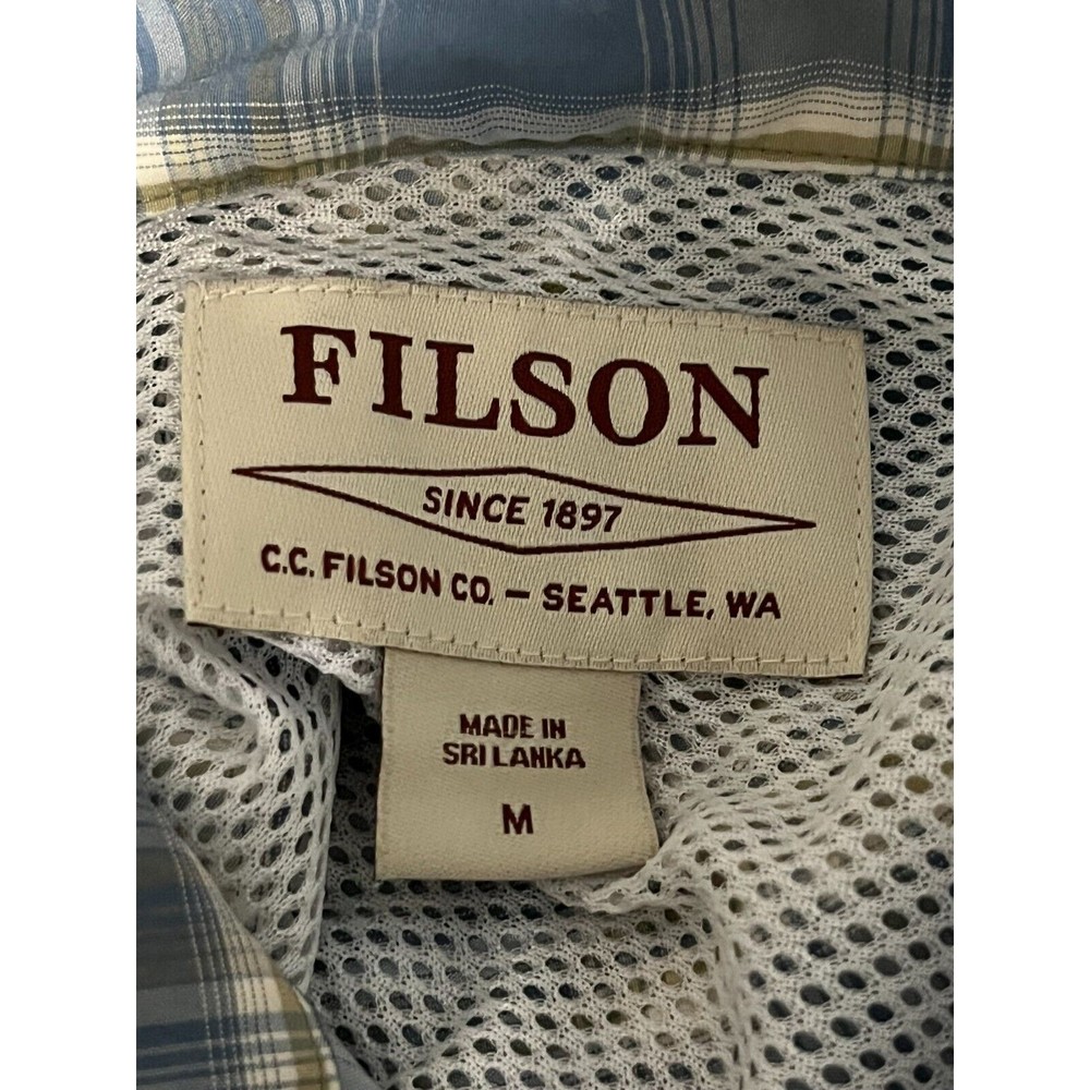 CC Filson Vented Fishing Shirt Mens M Blue Gray White Plaid Hiking Camping Shirt - Picture 8 of 9